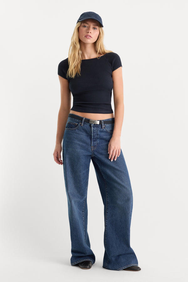 THE VARIEGATED RIB TOP | NEW NAVY002