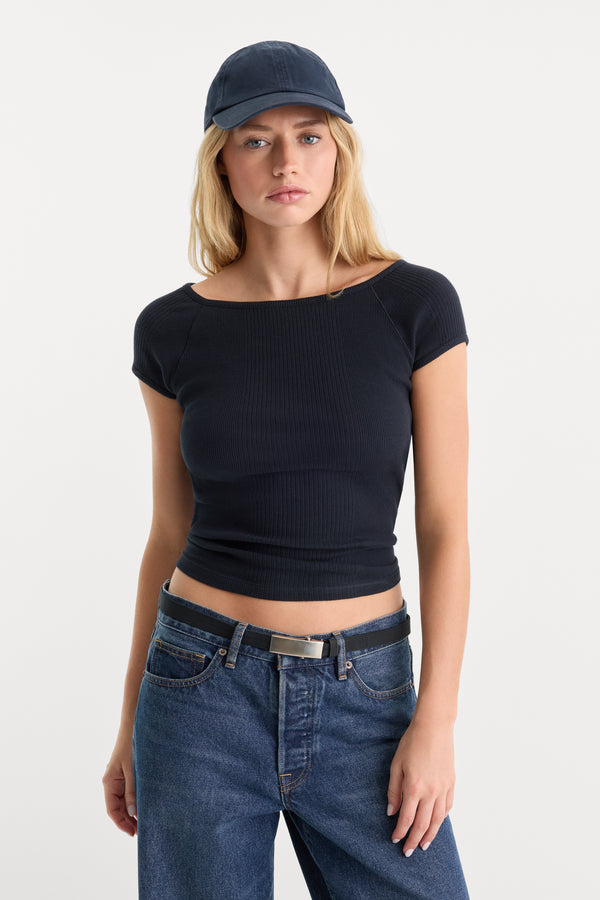 THE VARIEGATED RIB TOP | NEW NAVY002