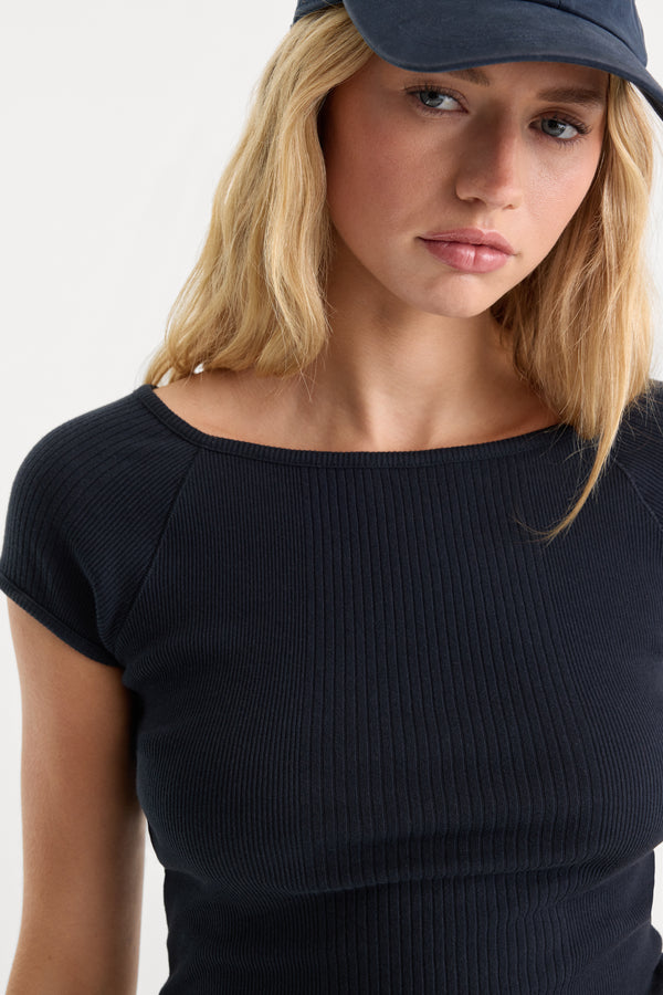 THE VARIEGATED RIB TOP | NEW NAVY002