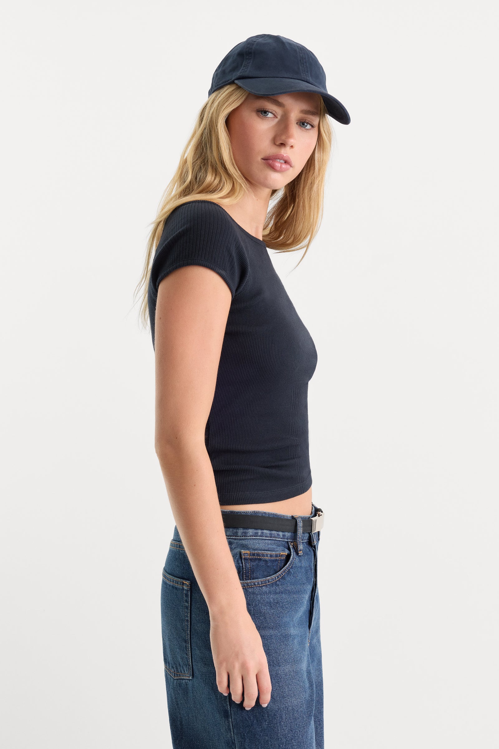 THE VARIEGATED RIB TOP | NEW NAVY002