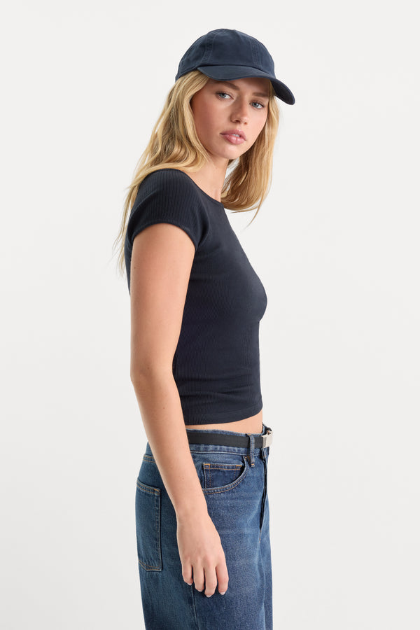 THE VARIEGATED RIB TOP | NEW NAVY002
