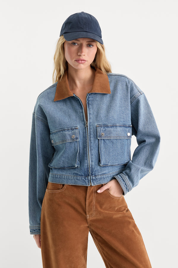 THE DENIM SWING CROPPED JACKET | AMBER