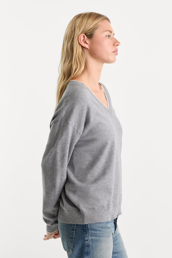 THE COZY V NECK SWEATER | HEATHER GREY001