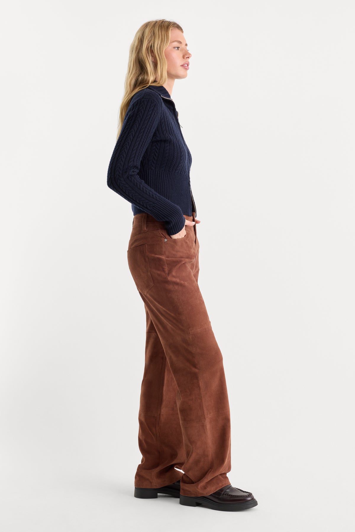 SUEDE GOOD TRUE STRAIGHT PANT | CAFE CLAY-4 | GOOD AMERICAN | MODEL_A