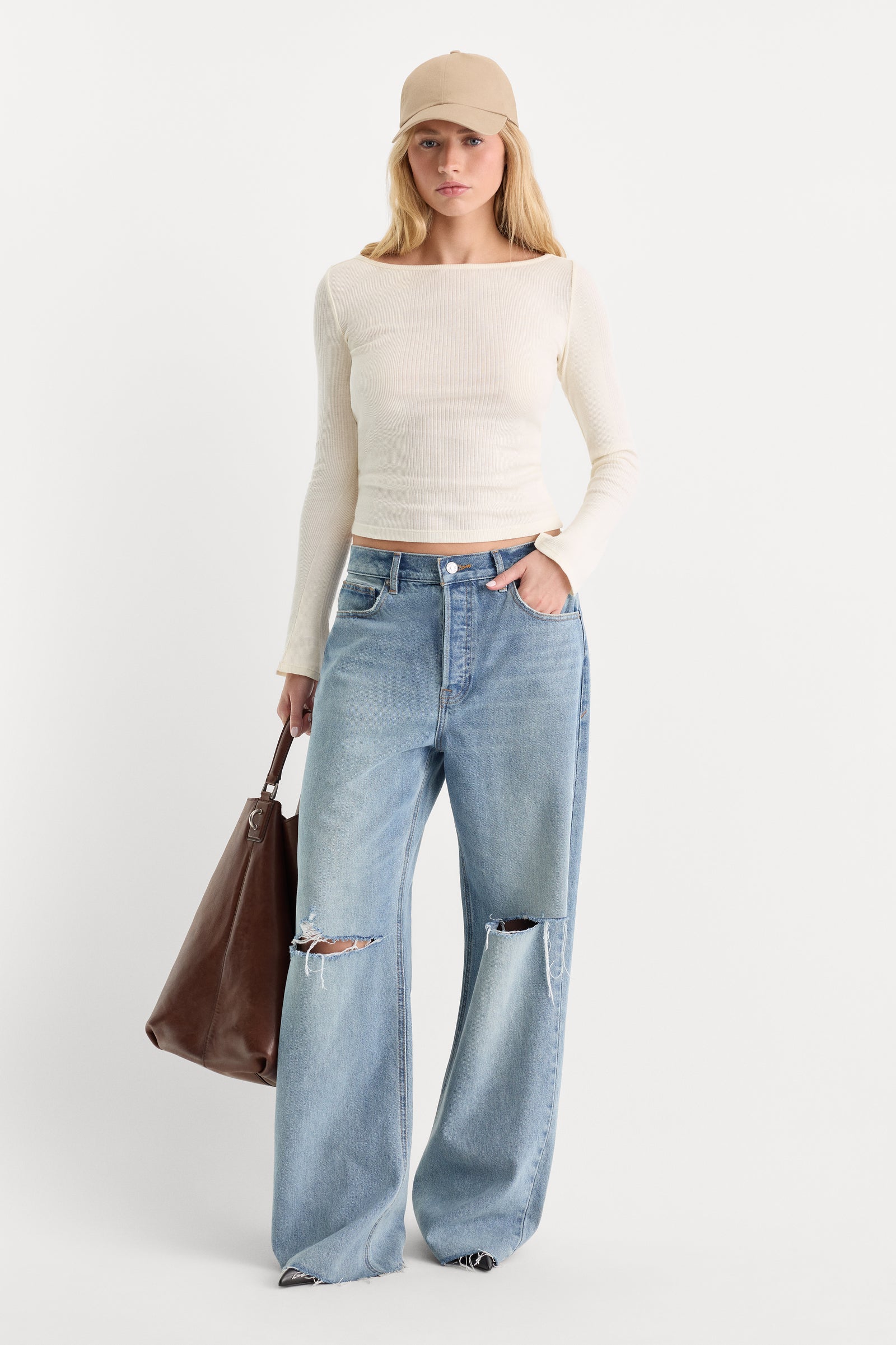 THE VARIEGATED RIB LONG SLEEVE TOP | CHALK