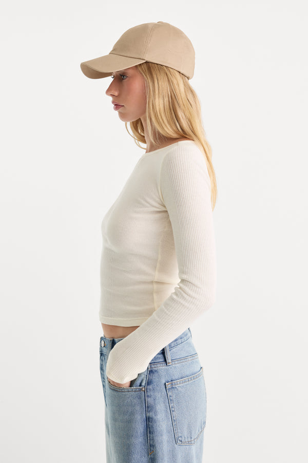 THE VARIEGATED RIB LONG SLEEVE TOP | CHALK