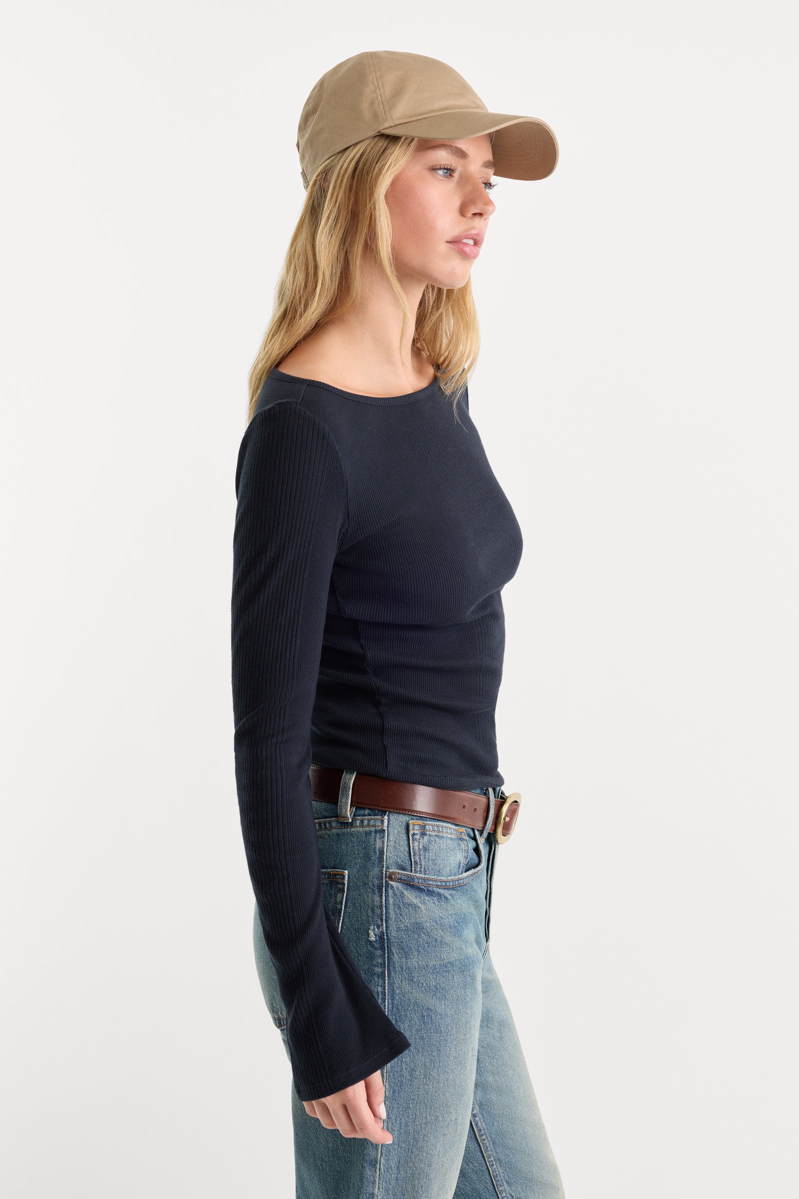 THE VARIEGATED RIB LONG SLEEVE TOP | NEW NAVY002