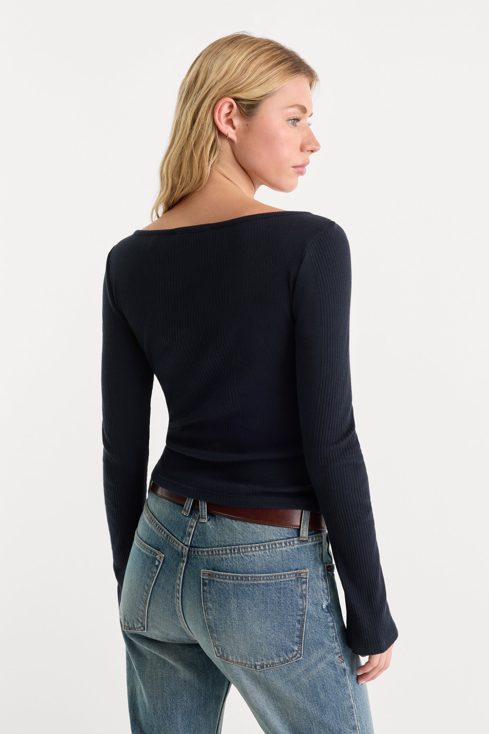 THE VARIEGATED RIB LONG SLEEVE TOP | NEW NAVY002