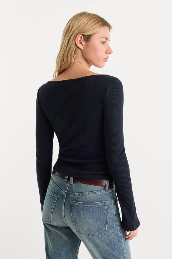 THE VARIEGATED RIB LONG SLEEVE TOP | NEW NAVY002