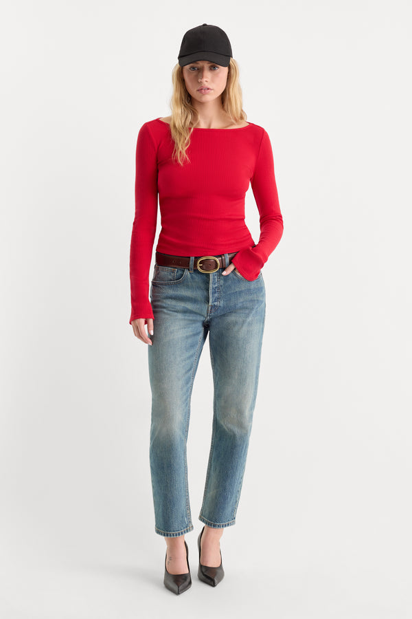 THE VARIEGATED RIB LONG SLEEVE TOP | CRIMSON ROSE