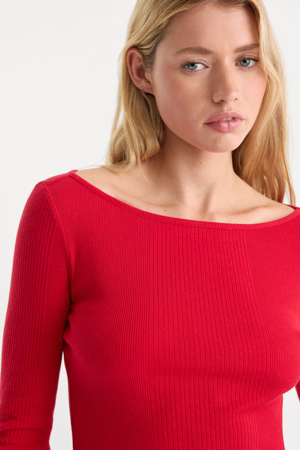THE VARIEGATED RIB LONG SLEEVE TOP | CRIMSON ROSE