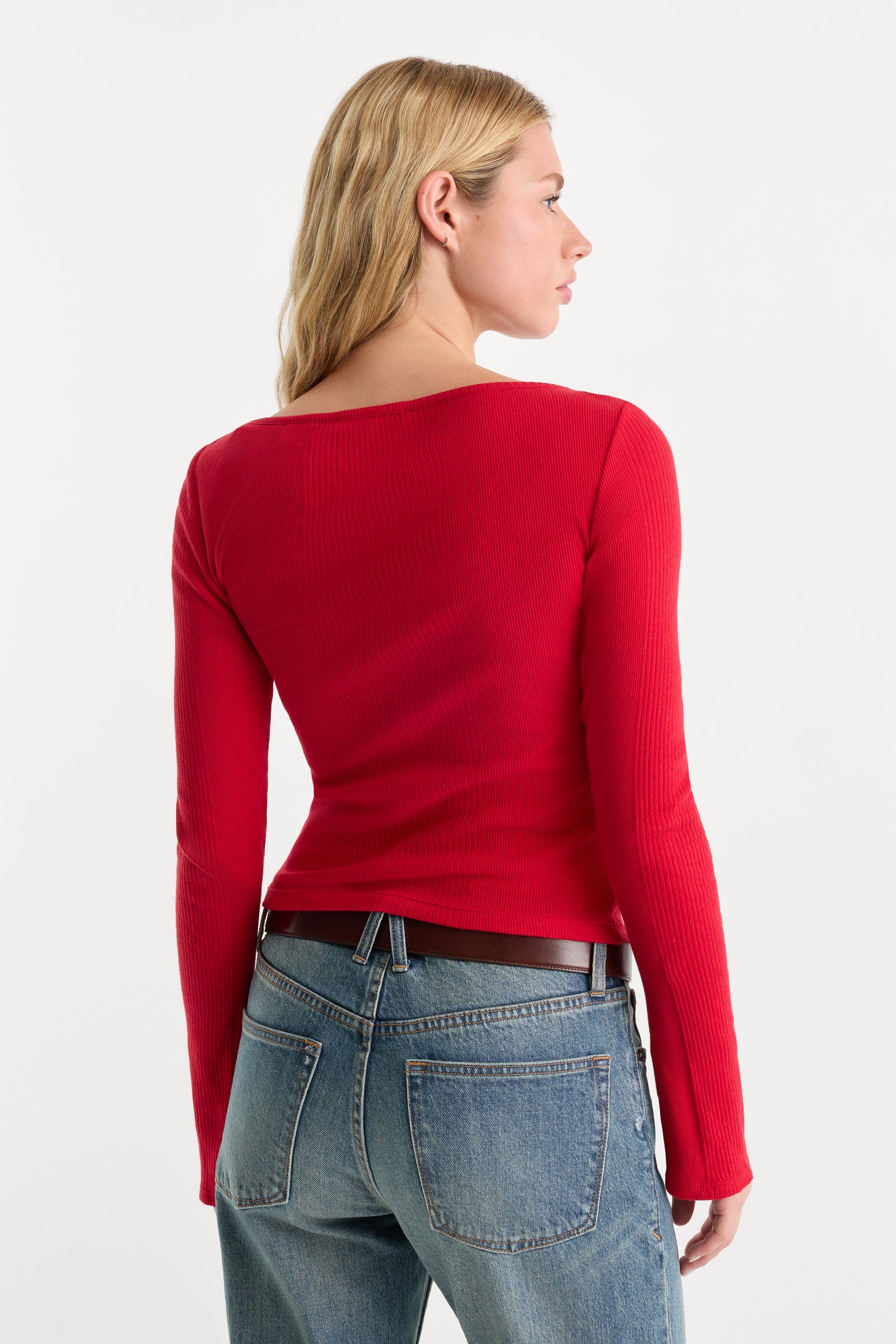 THE VARIEGATED RIB LONG SLEEVE TOP | CRIMSON ROSE