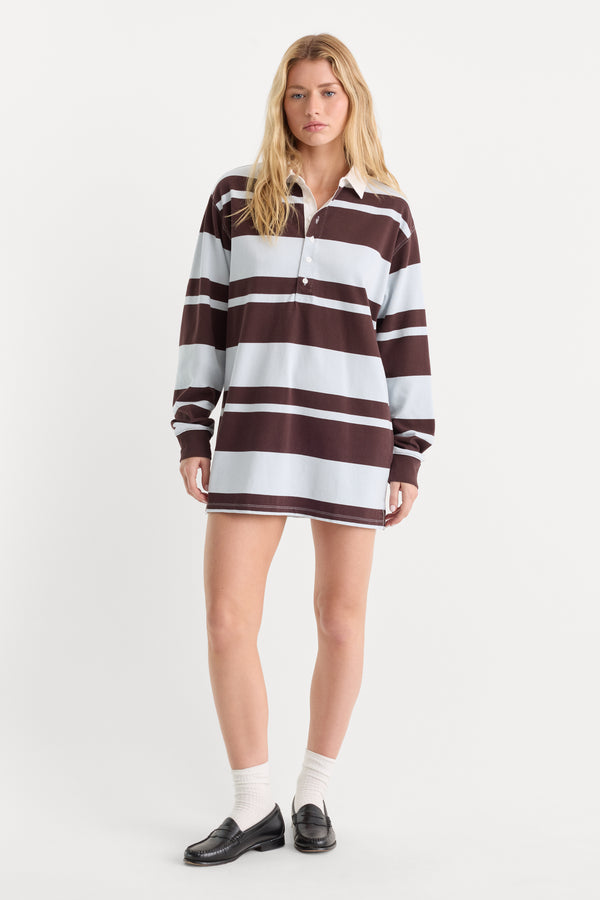 THE KNIT RUGBY MINI DRESS | SKY MOCHA CLUB STRIPE