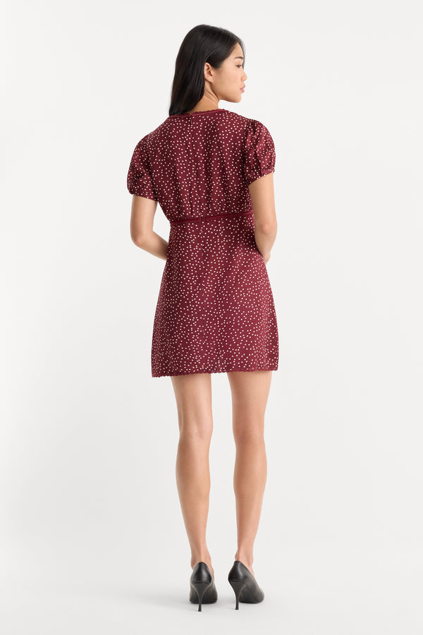 THE WOVEN V NECK DRESS | BERRY NOIR PRINT