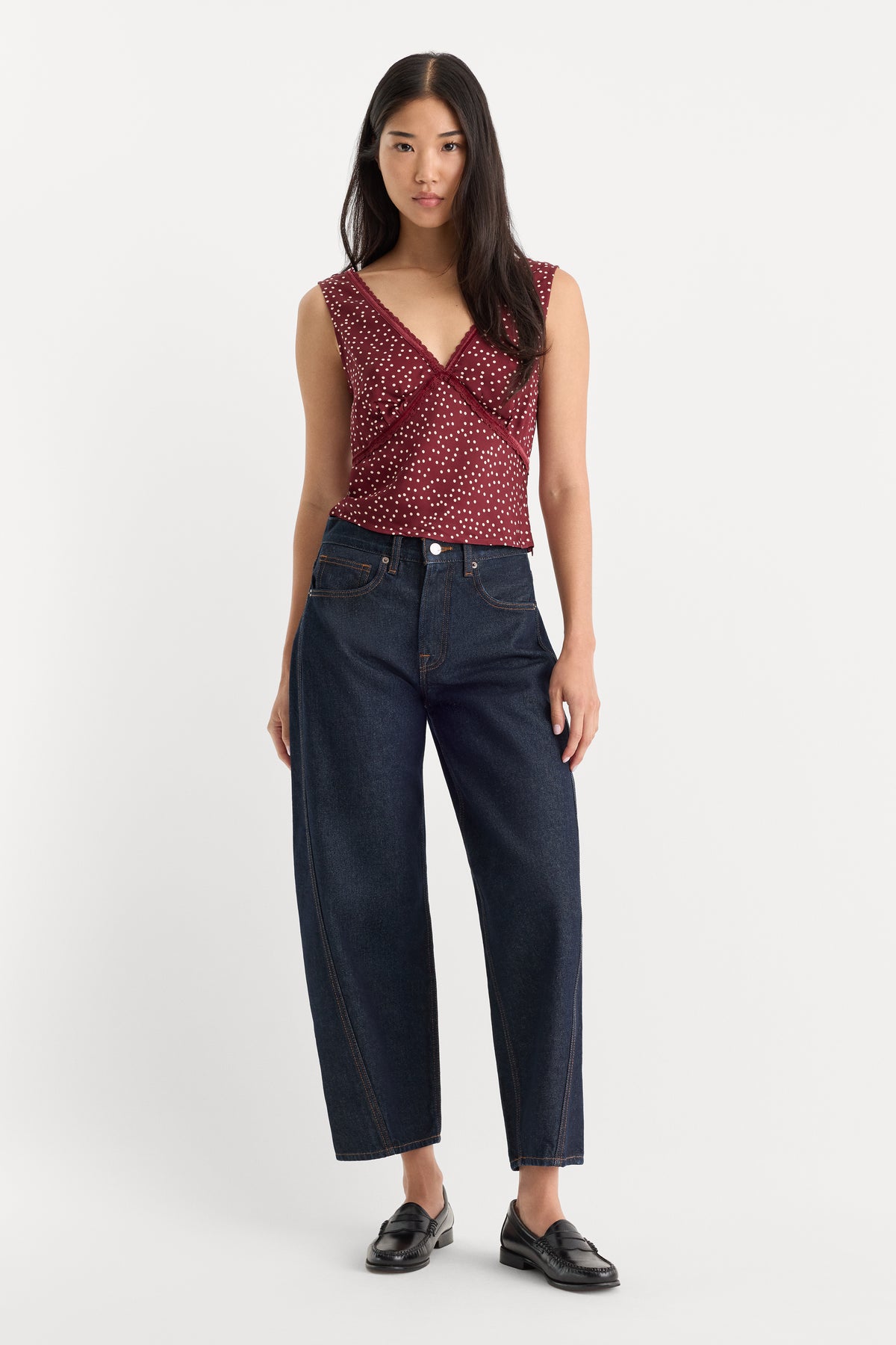 THE WOVEN V NECK TOP | BERRY NOIR PRINT