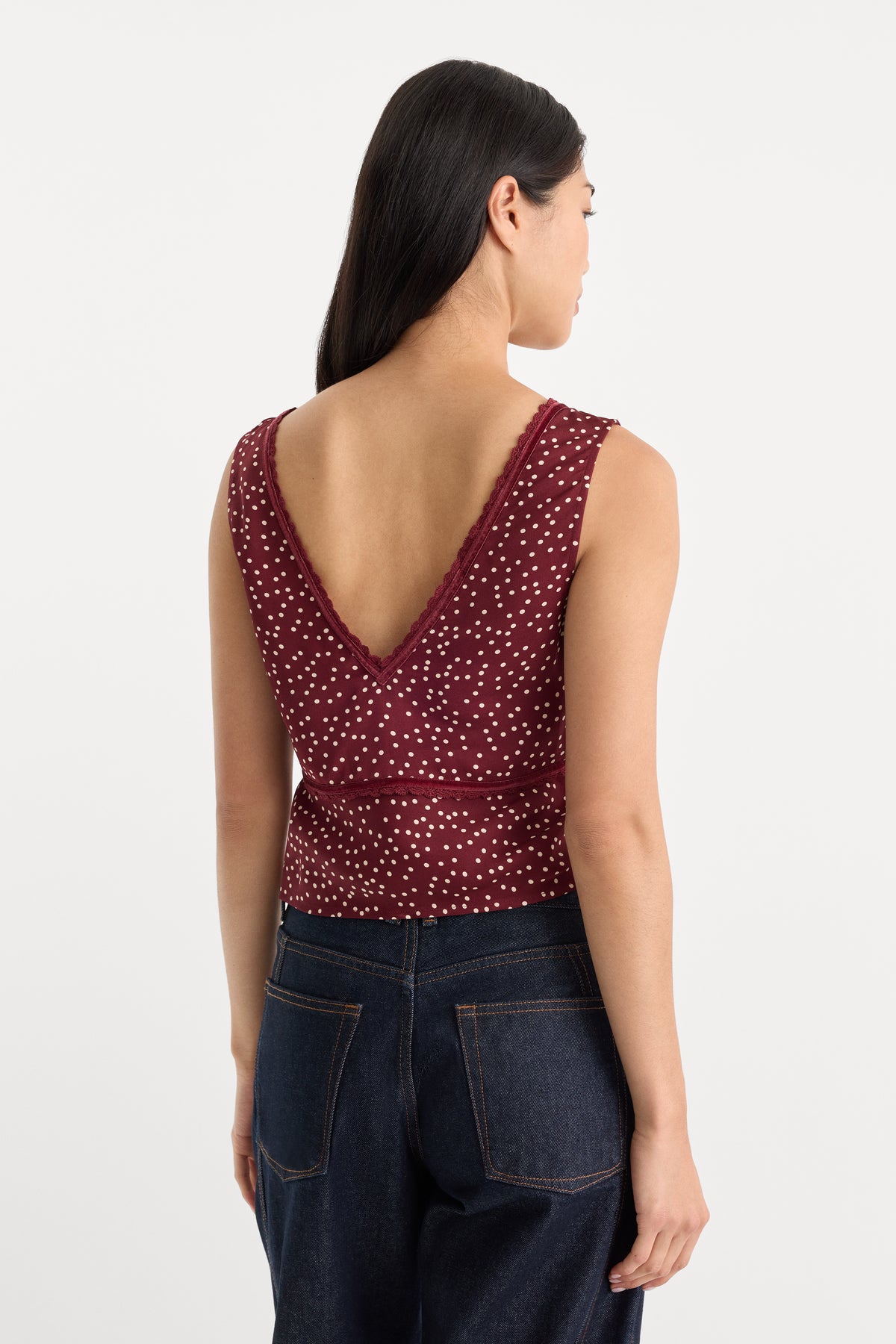 THE WOVEN V NECK TOP | BERRY NOIR PRINT