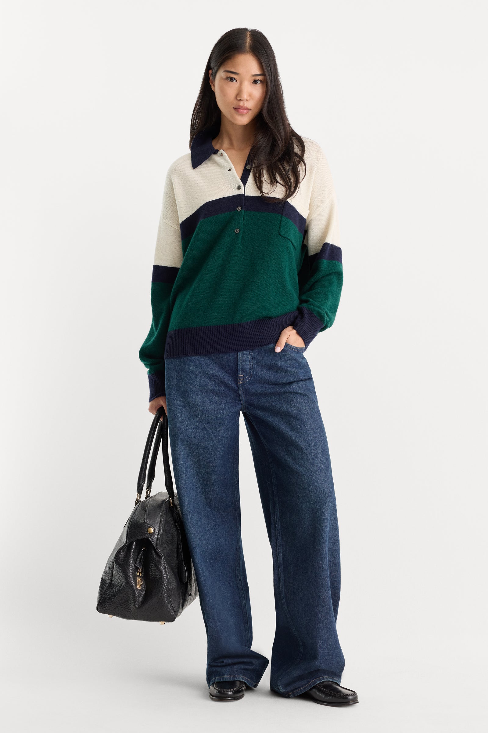 THE OVERSIZED RUGBY SWEATER | FOREST BLOCKED STRIPE