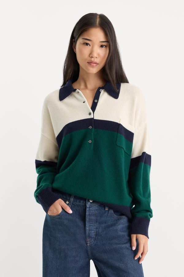 THE OVERSIZED RUGBY SWEATER | FOREST BLOCKED STRIPE