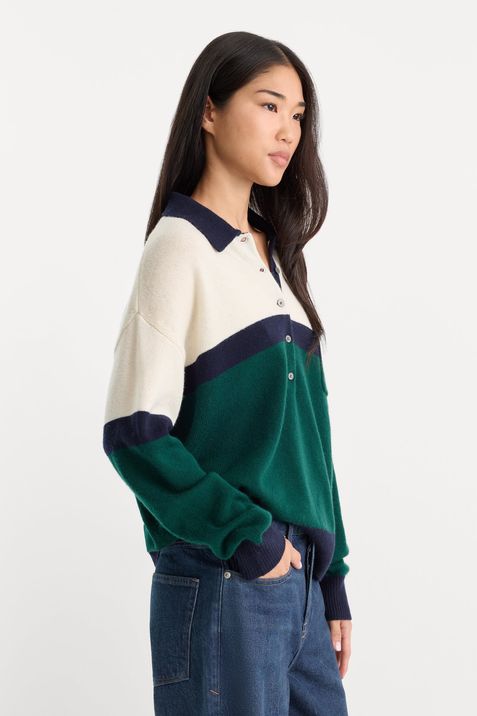 THE OVERSIZED RUGBY SWEATER | FOREST BLOCKED STRIPE