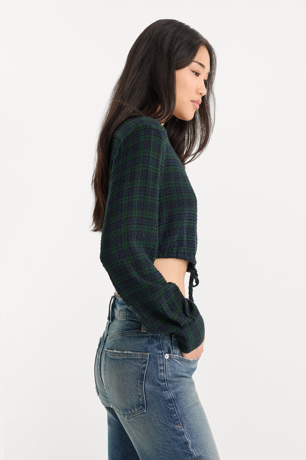 THE CRINKLE CINCHED SHIRT | FOREST PLAID