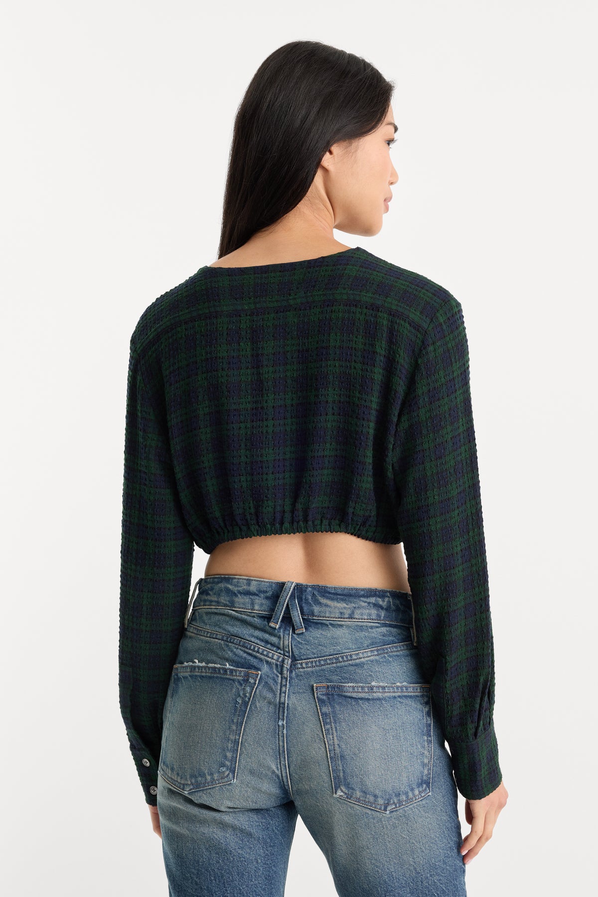 THE CRINKLE CINCHED SHIRT | FOREST PLAID