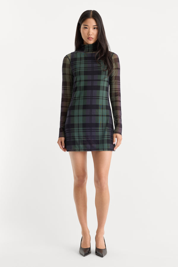 THE MESH MINI DRESS | NAVY AND GREEN PLAID