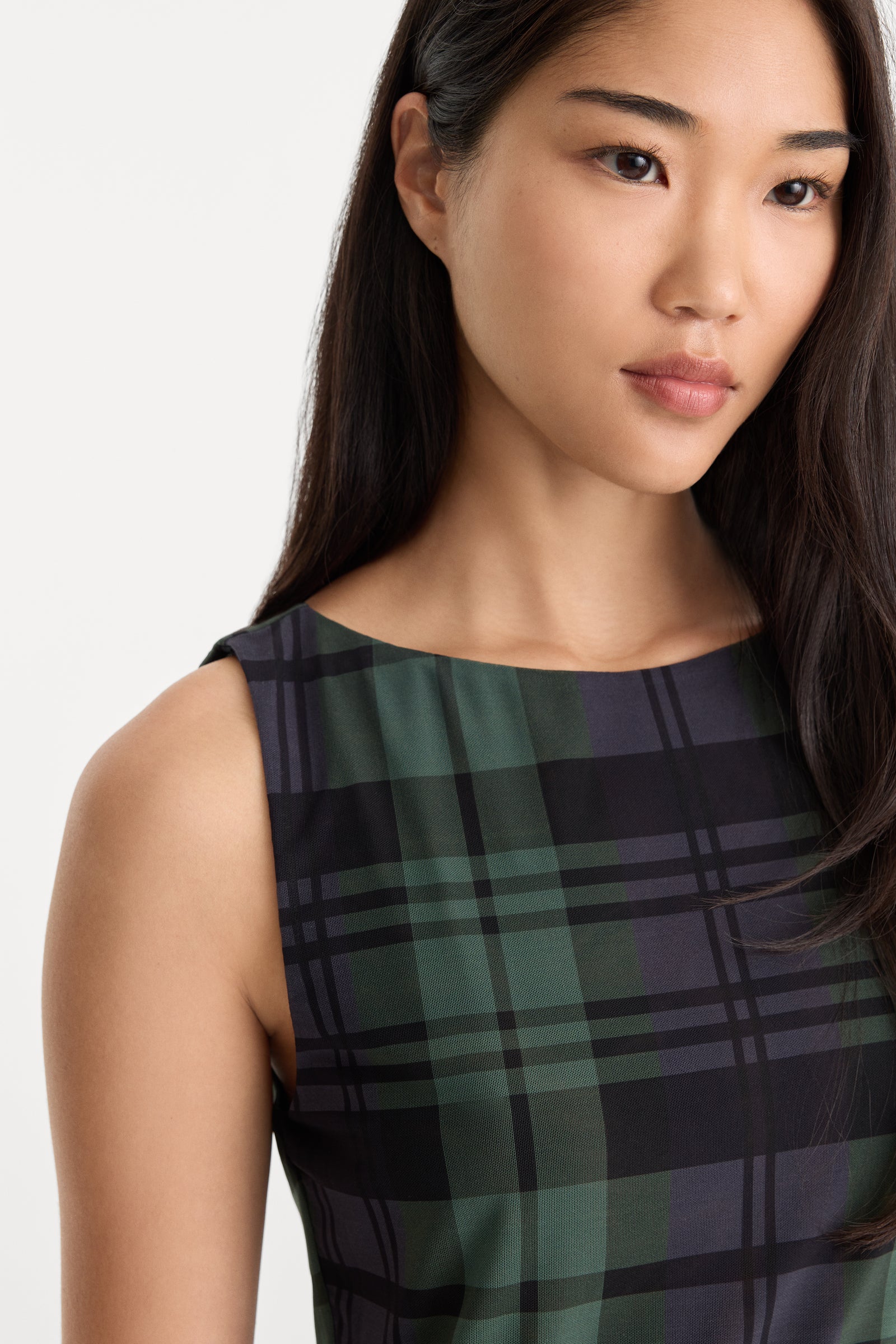THE MESH MINI DRESS | NAVY AND GREEN PLAID