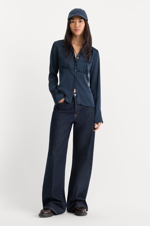 THE SATIN FEMME SHIRT | NEW NAVY002
