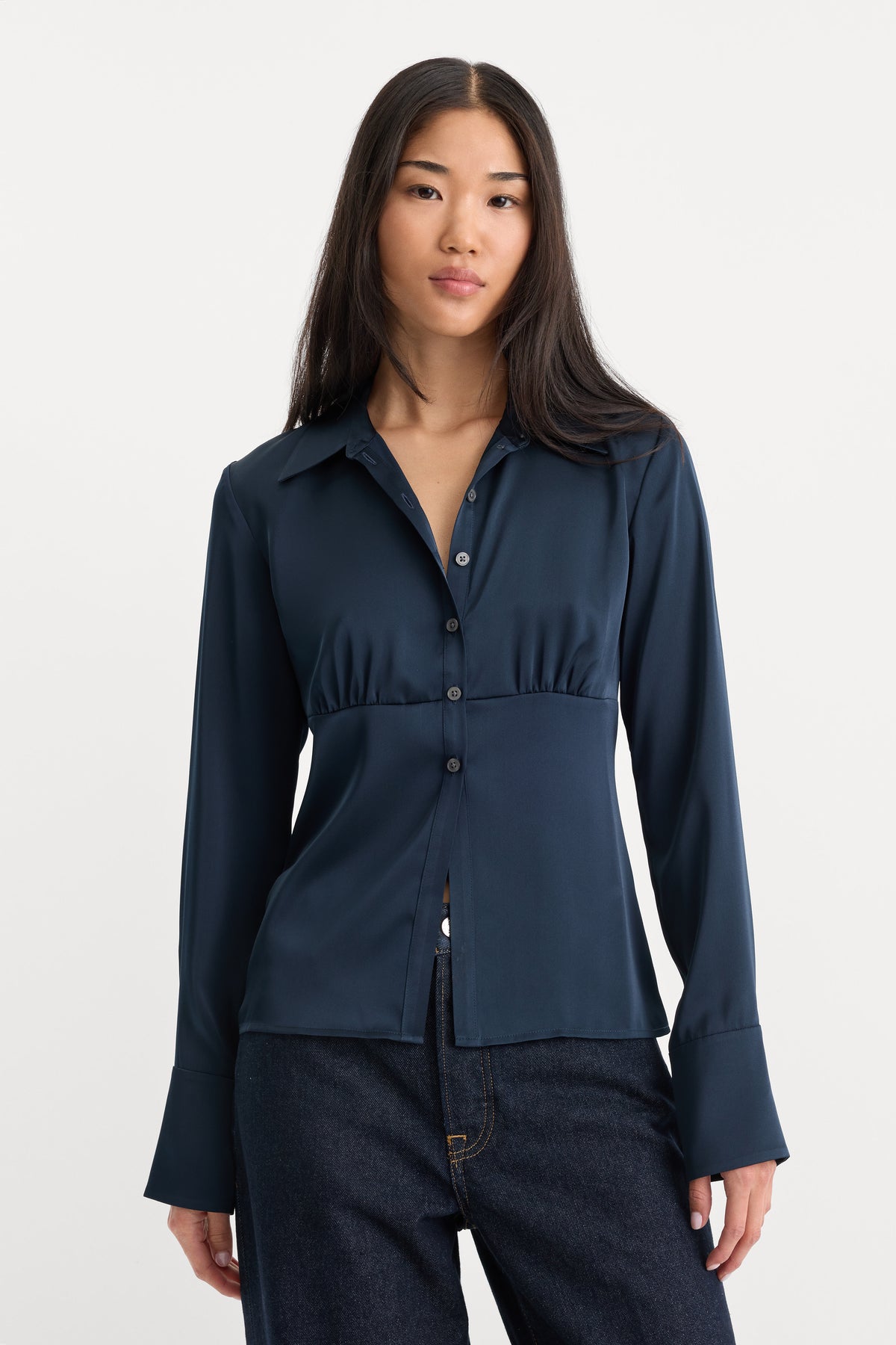 THE SATIN FEMME SHIRT | NEW NAVY002