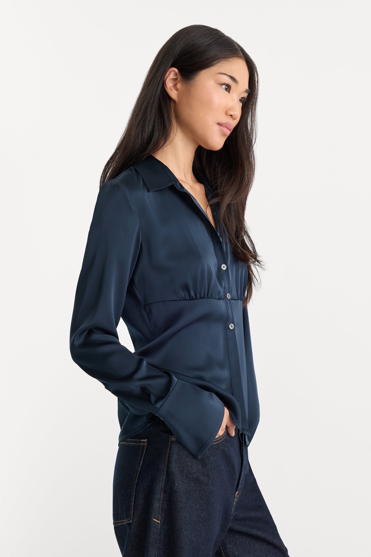 THE SATIN FEMME SHIRT | NEW NAVY002