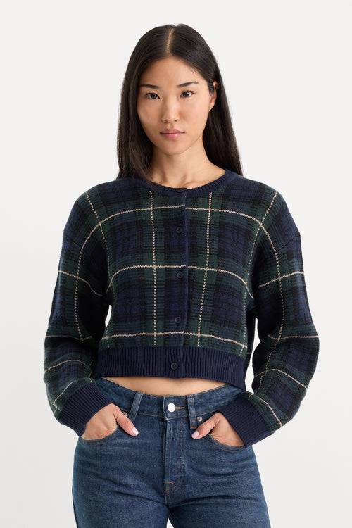 THE JAQUARD CARDIGAN | FOREST PLAID