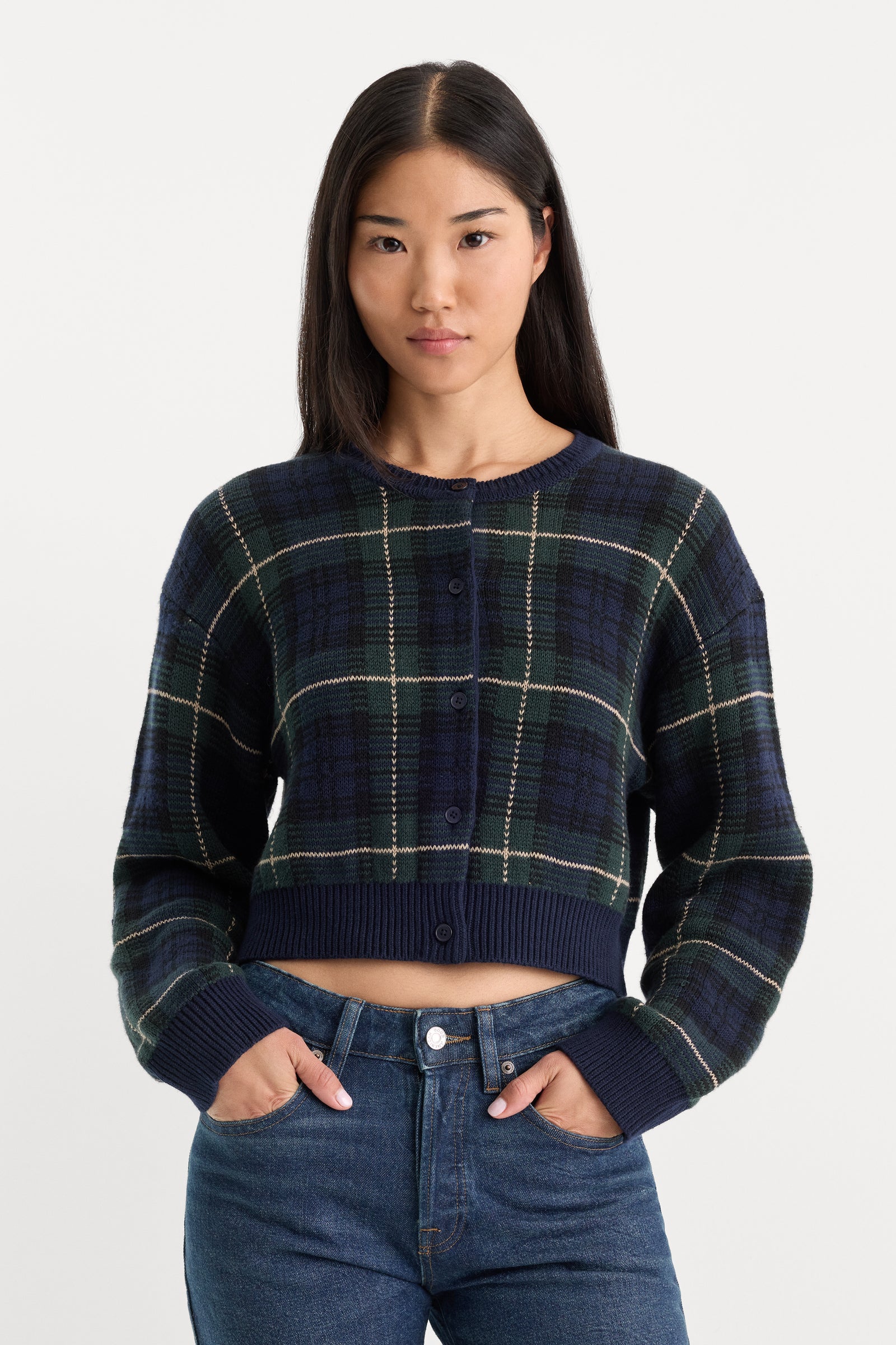 THE JAQUARD CARDIGAN | FOREST PLAID