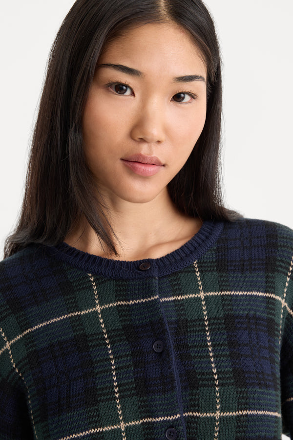 THE JAQUARD CARDIGAN | FOREST PLAID