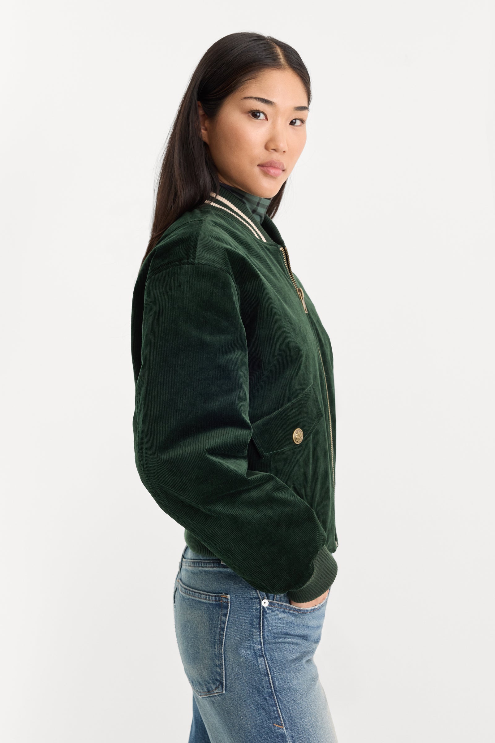 THE CORD VARSITY JACKET | FOREST GREEN