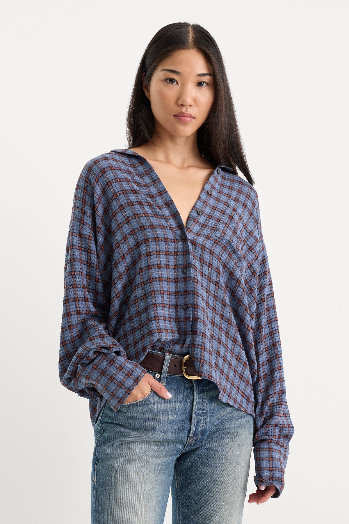 THE CRINKLE EASY SHIRT | BLUE PLAID