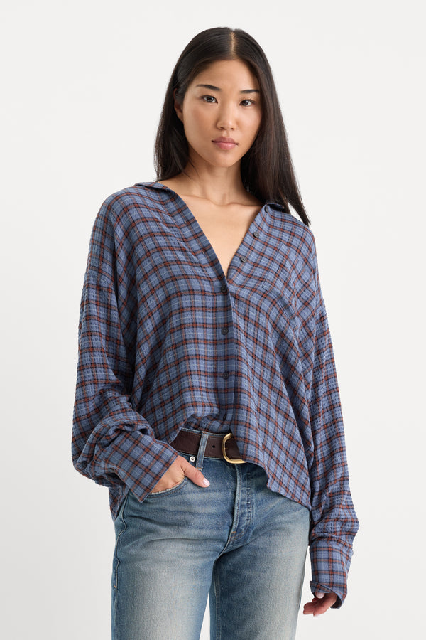 THE CRINKLE EASY SHIRT | BLUE PLAID