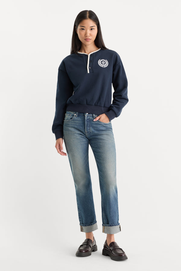 THE BRUSHED FLEECE HENLEY | NEW NAVY-5 | GOOD AMERICAN | MODEL