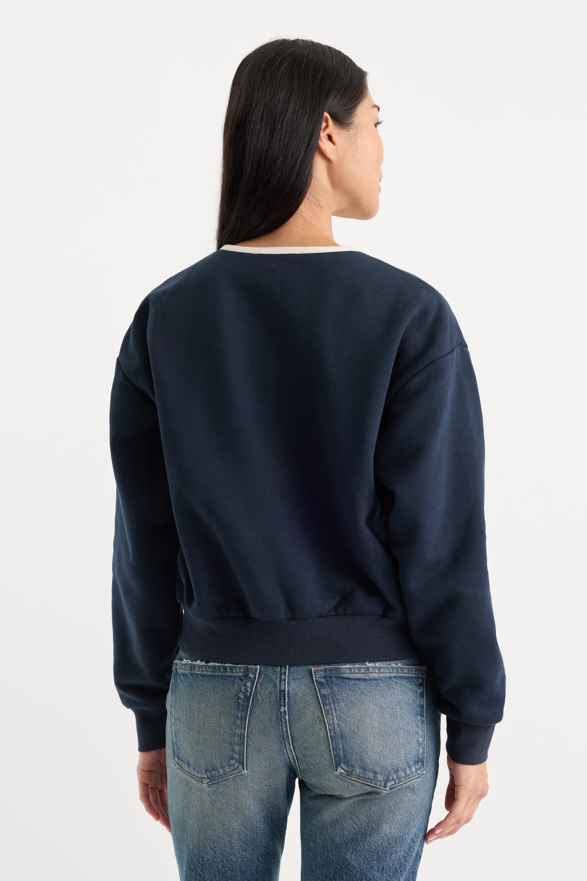 THE BRUSHED FLEECE HENLEY | NEW NAVY-6 | GOOD AMERICAN | MODEL