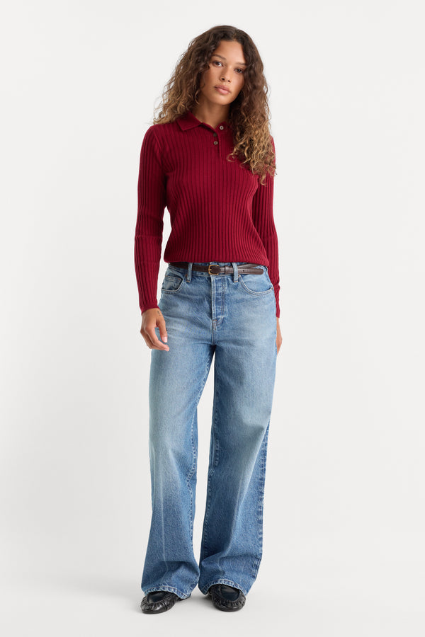 THE RIB POLO SWEATER | SYRAH-4 | GOOD AMERICAN | MODEL_A