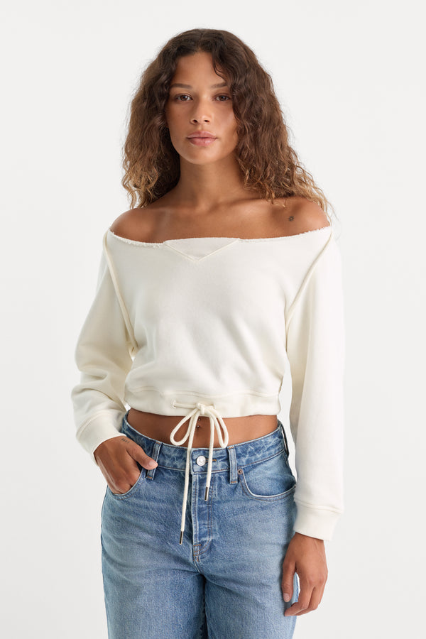 THE FRENCH TERRY TIE SWEATSHIRT | CHALK-1 | GOOD AMERICAN | MODEL