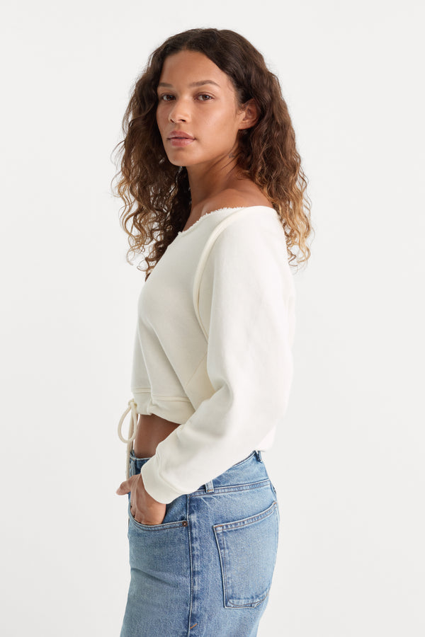 THE FRENCH TERRY TIE SWEATSHIRT | CHALK-3 | GOOD AMERICAN | MODEL