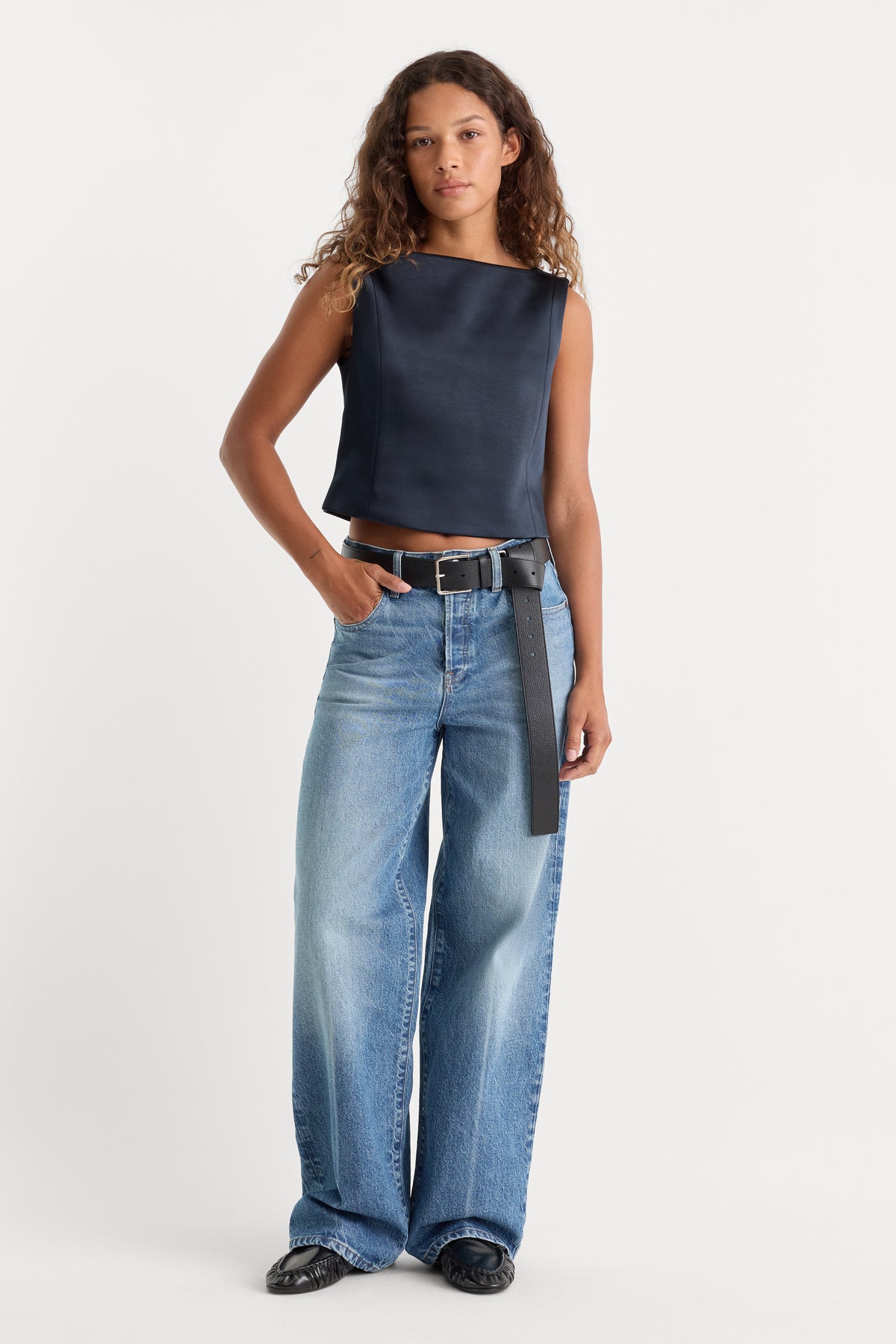 THE SATIN TOP | NEW NAVY002-5 | GOOD AMERICAN | MODEL_A