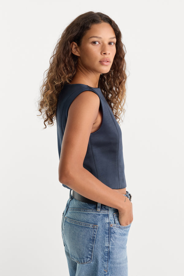 THE SATIN TOP | NEW NAVY002-3 | GOOD AMERICAN | MODEL_A