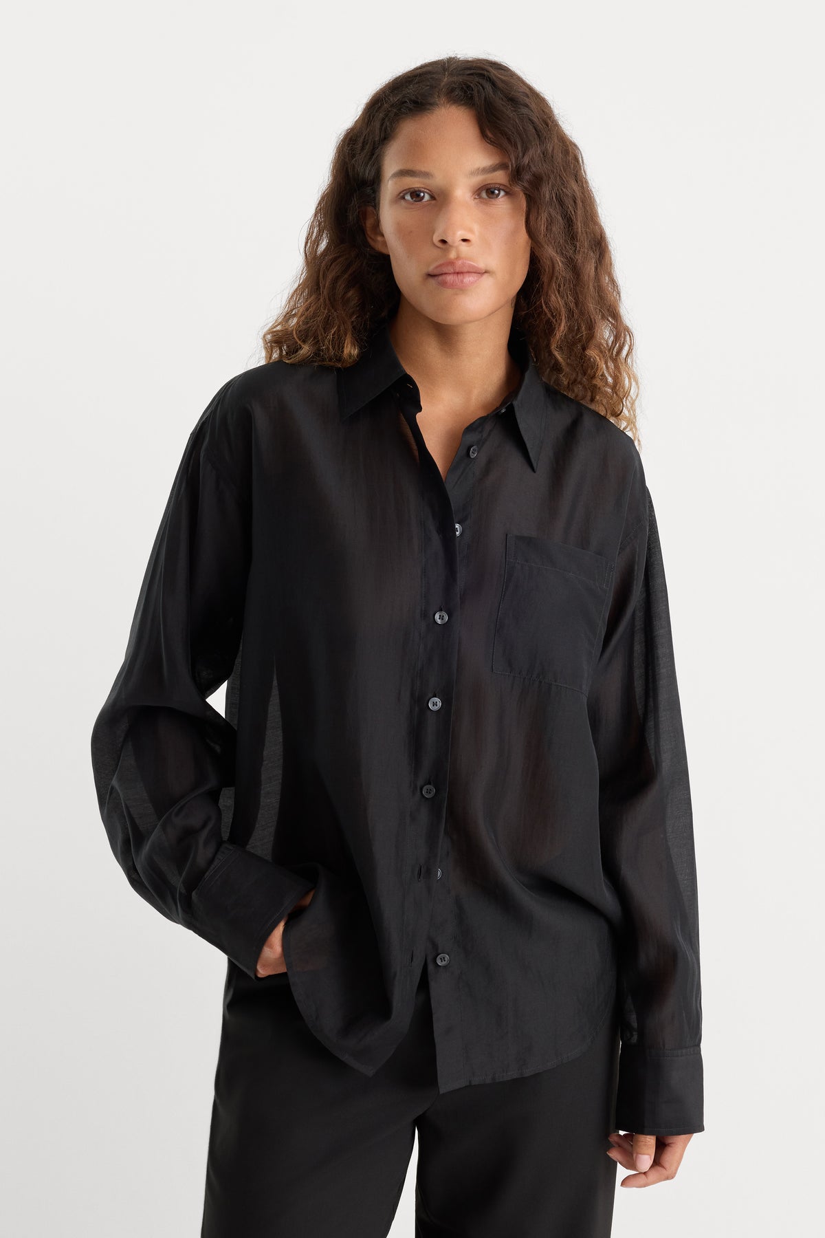 THE SHEER OVERSIZED SHIRT | BLACK001-3 | GOOD AMERICAN | MODEL_A