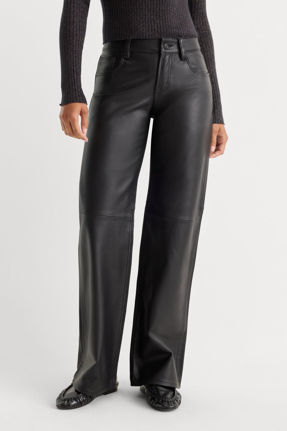 LEATHER VINTAGE LOW LOOSE PANT | BLACK