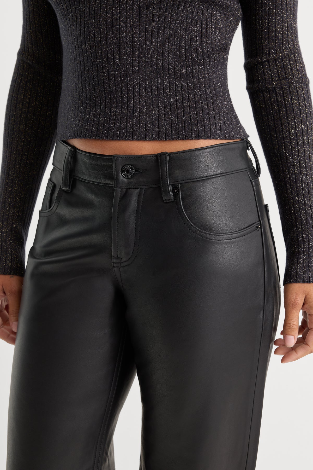 LEATHER VINTAGE LOW LOOSE PANT | BLACK