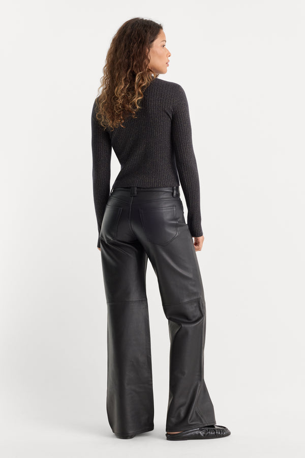 LEATHER VINTAGE LOW LOOSE PANT | BLACK