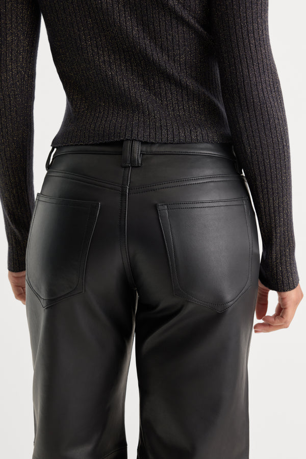 LEATHER VINTAGE LOW LOOSE PANT | BLACK