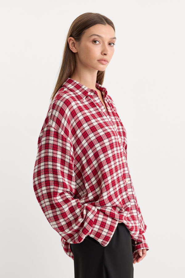 THE CRINKLE EASY SHIRT | CARMINE PLAID