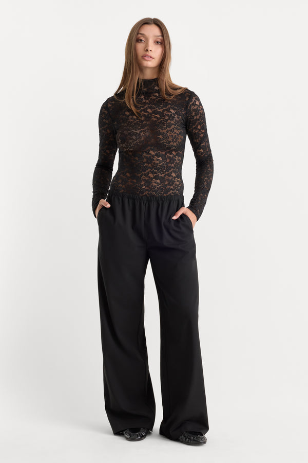 THE LACE TURTLENECK BODYSUIT | BLACK001